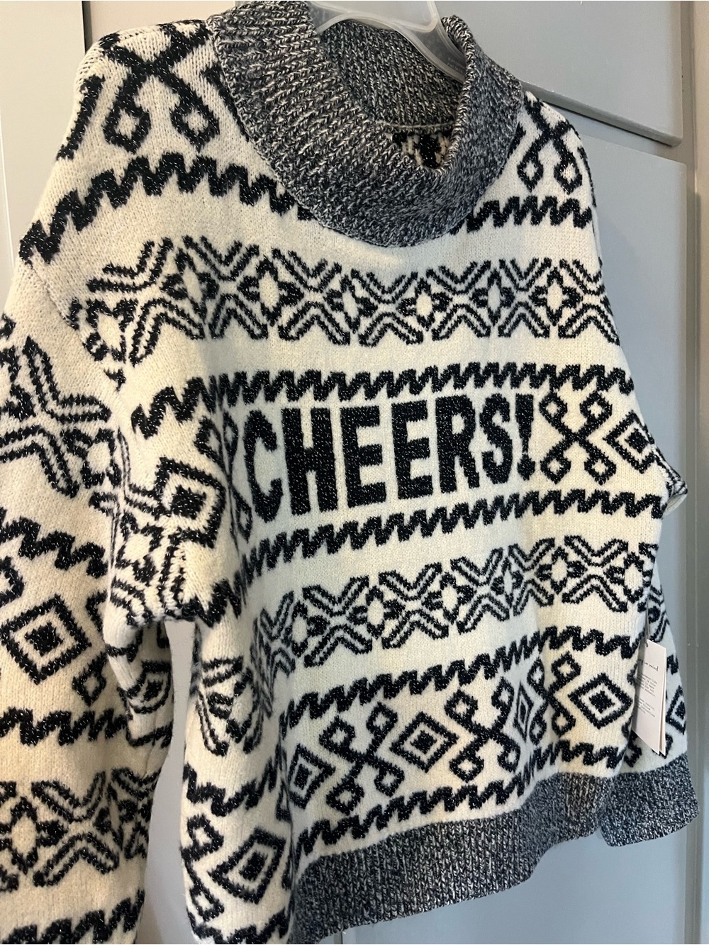 a new day Black & White 'CHEERS!' Cowlneck Sweater